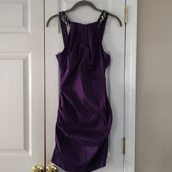 Xscape  purple egglant  fitted stretch cocktail formal prom dress  Sz 2 - Picture 1 of 8
